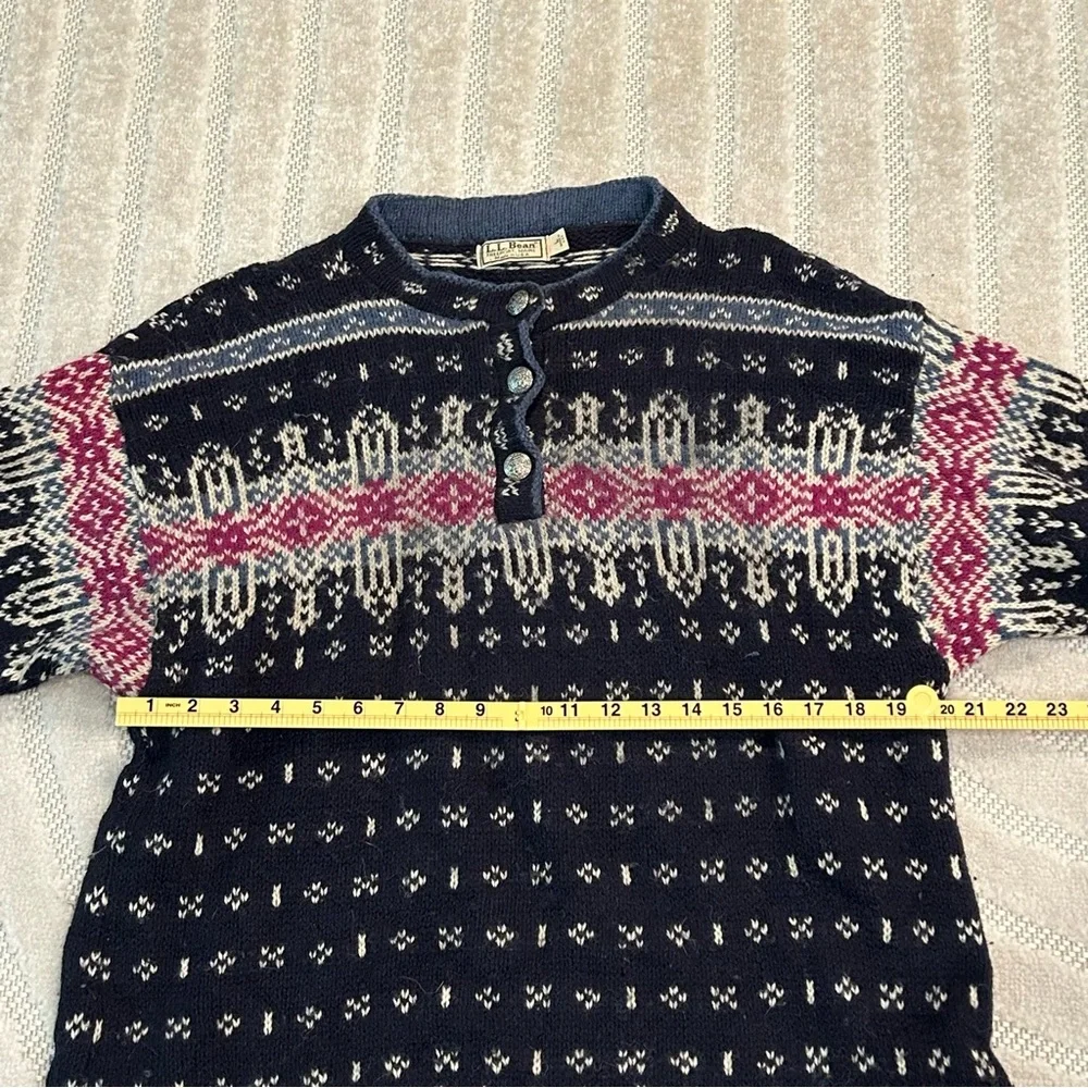 Vintage L.L. Bean Nordic Fair Isle Wool Blend Henley Button Sweater - L